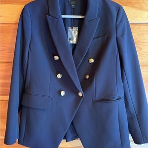 Express Double-Breasted Navy Blazer with Gold Buttons